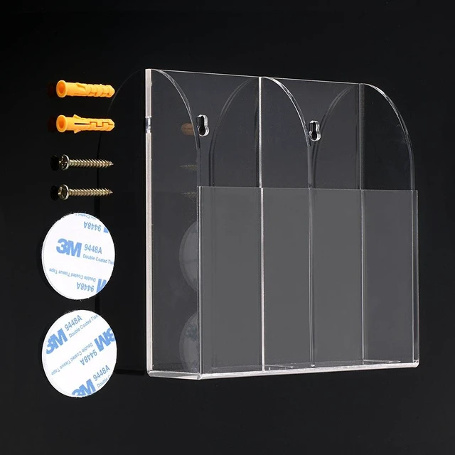 Alt view image 2 of 7 - Wall Mount Remote Control Holder Acrylic Media Organizer, 2 Slots | Clear TV Remote Storage Box Coffee Table and Nightstand Convenient Remote Control Caddy (Two Compartments)