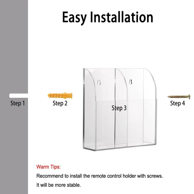 Alt view image 4 of 7 - Wall Mount Remote Control Holder Acrylic Media Organizer, 2 Slots | Clear TV Remote Storage Box Coffee Table and Nightstand Convenient Remote Control Caddy (Two Compartments)
