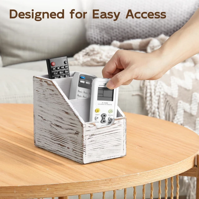 Alt view image 5 of 7 - Remote Control Holder, TV Remote Holder, Wood Farmhouse Remote Caddy for Table, Remote Organizer Caddy with 3 Slots, Remote Storage Box for Home Office, Rustic White