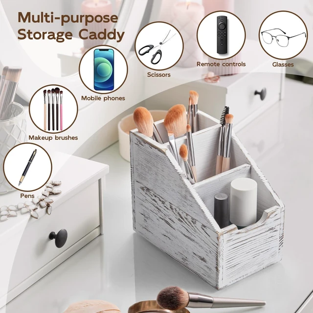 Alt view image 4 of 7 - Remote Control Holder, TV Remote Holder, Wood Farmhouse Remote Caddy for Table, Remote Organizer Caddy with 3 Slots, Remote Storage Box for Home Office, Rustic White
