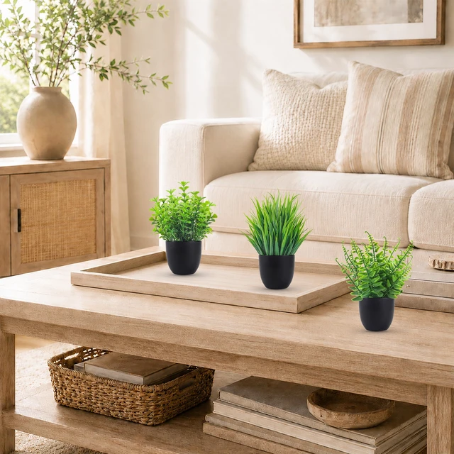 Alt view image 4 of 7 - 4 Pack Mini Fake Plants in Black Pots, 7" Bathroom & Desk Decor | Small faux greenery for tiered tray, windowsill, shelf & kitchen decor, no watering, modern & gothic Halloween decor