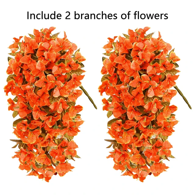 Alt view image 5 of 7 - Bougainvillea Artificial Flowers Plants for Outdoors Outside Fall Autumn Decor, 2 pcs Faux Silk Long Trailing Vines UV Resistant Look Real Orange Fake Flowers for Front Door Porch Planter Urn Patio