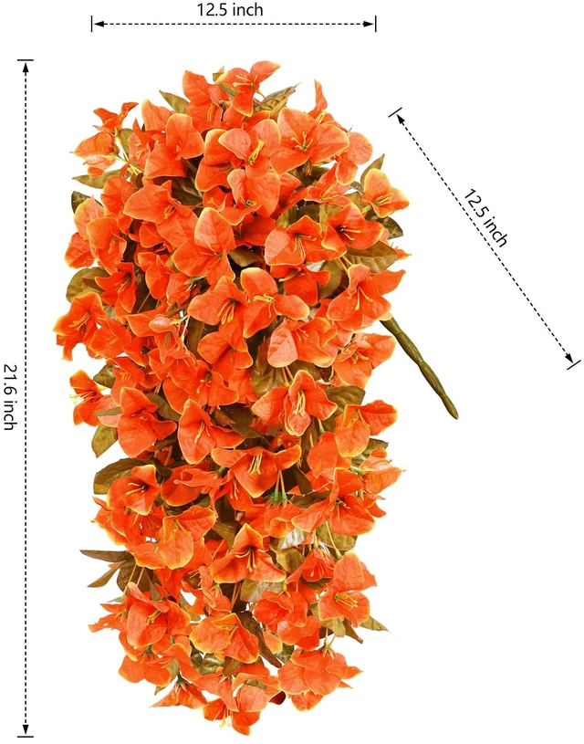 Alt view image 6 of 7 - Bougainvillea Artificial Flowers Plants for Outdoors Outside Fall Autumn Decor, 2 pcs Faux Silk Long Trailing Vines UV Resistant Look Real Orange Fake Flowers for Front Door Porch Planter Urn Patio