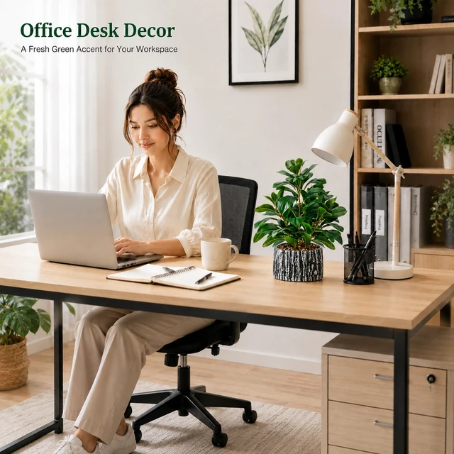 Alt view image 2 of 7 - 15.7" Small Artificial Plant Indoor for Shelf Desk Entryways Decor | Fake plants with round layered leaves and a textured planter bring a full modern organic look to office desk bathroom decor