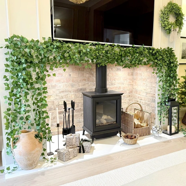 Alt view image 4 of 7 - 12 Pack 84Ft Artificial Ivy Garland, Fake Vines UV Resistant Greenery Leaves Fake Plants Hanging Aesthetic Vines for Home Bedroom Party Garden Wall Room Decor