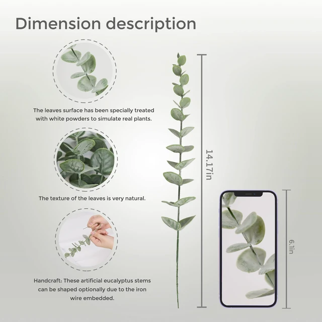 Alt view image 2 of 7 - 18pcs Eucalyptus Stems Artificial Eucalyptus Leaves Stems | Artificial Fake flowers for Home Office Flowers Bouquet Centerpiece Wedding Decoration Christmas Decor