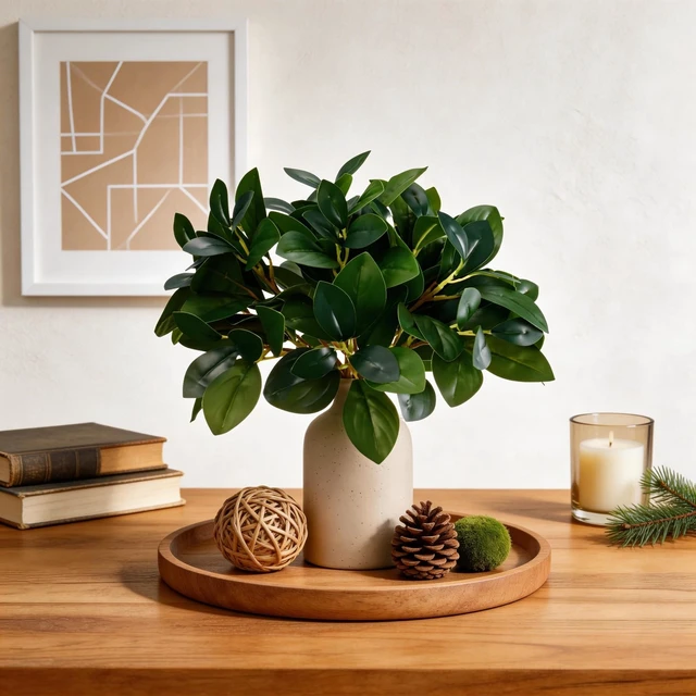 Alt view image 2 of 7 - 12" Artificial Plant Indoor Small Fake Plants Eucalyptus Stems With Vase | Faux Greenery In Pot For Farmhouse Home Decor,Bathroom Living Room Kitchen Office Desk Coffee Table Centerpiece