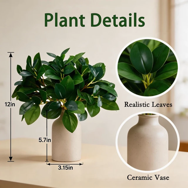 Alt view image 3 of 7 - 12" Artificial Plant Indoor Small Fake Plants Eucalyptus Stems With Vase | Faux Greenery In Pot For Farmhouse Home Decor,Bathroom Living Room Kitchen Office Desk Coffee Table Centerpiece