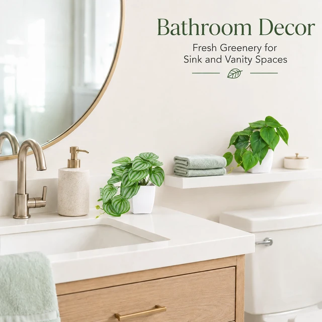 Alt view image 2 of 7 - 6Pcs Small Fake Plants Set for Bathroom Shelf Office Desk Decor | Artificial plants indoor, trailing and upright greenery build layered texture for modern bedroom decoration