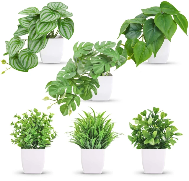 Main image of 6Pcs Small Fake Plants Set for Bathroom Shelf Office Desk Decor | Artificial plants indoor, trailing and upright greenery build layered texture for modern bedroom decoration