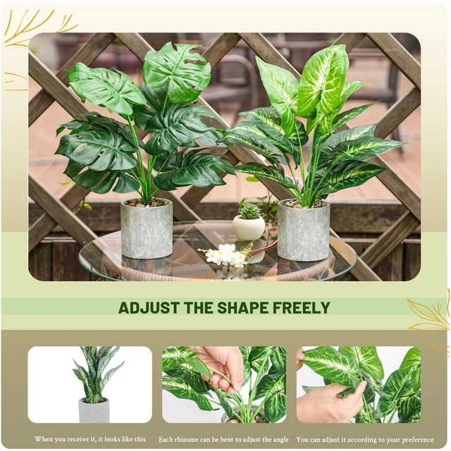 Alt view image 3 of 7 - 2 Pack 16" Fake Plants Monstera for Desk Shelf Decor | Tropical faux plants with adjustable leaves,sized for bookcase TV stand desk bathroom and compact roompet-friendly