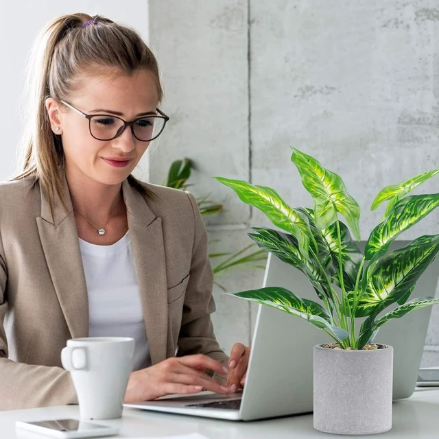 Alt view image 7 of 7 - 2 Pack 16" Fake Plants Monstera for Desk Shelf Decor | Tropical faux plants with adjustable leaves,sized for bookcase TV stand desk bathroom and compact roompet-friendly