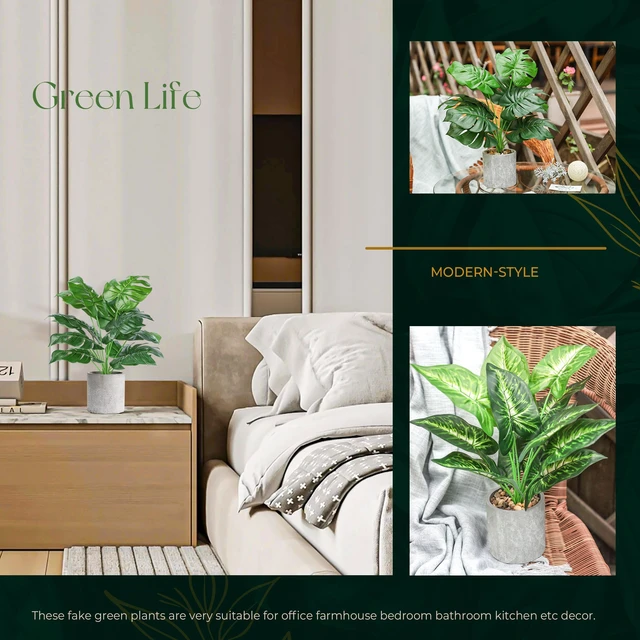 Alt view image 5 of 7 - 2 Pack 16" Fake Plants Monstera for Desk Shelf Decor | Tropical faux plants with adjustable leaves,sized for bookcase TV stand desk bathroom and compact roompet-friendly