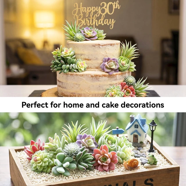 Alt view image 6 of 7 - 12 Pcs Artificial Succulents, Mini Fake Plants Unpotted | Flocked Small Artificial Succulents Assortment, Faux Succulents Floral Decor for Party, Cake, Garden, Outdoor