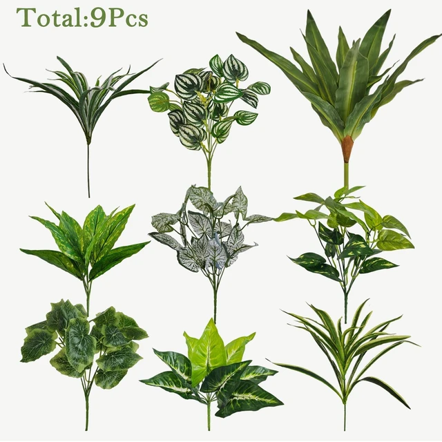 Alt view image 3 of 7 - Artificial Plants for Outdoors Faux Greenery Leaves UV Resistant Realistic Plastic Large Bunches Shrubs Bushes with Stems, Fake Plants Decor Outdoor for Front Porch Door Patio Garden Yard, 9Pcs