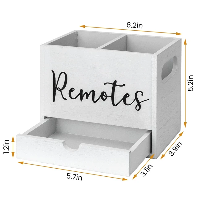 Alt view image 3 of 6 - Remote Control Holder, 2 Slot Wooden TV Remote Holder for Table, Remote Box Desk Organizer with Drawers for Home Nightstand Office Supplies (White)