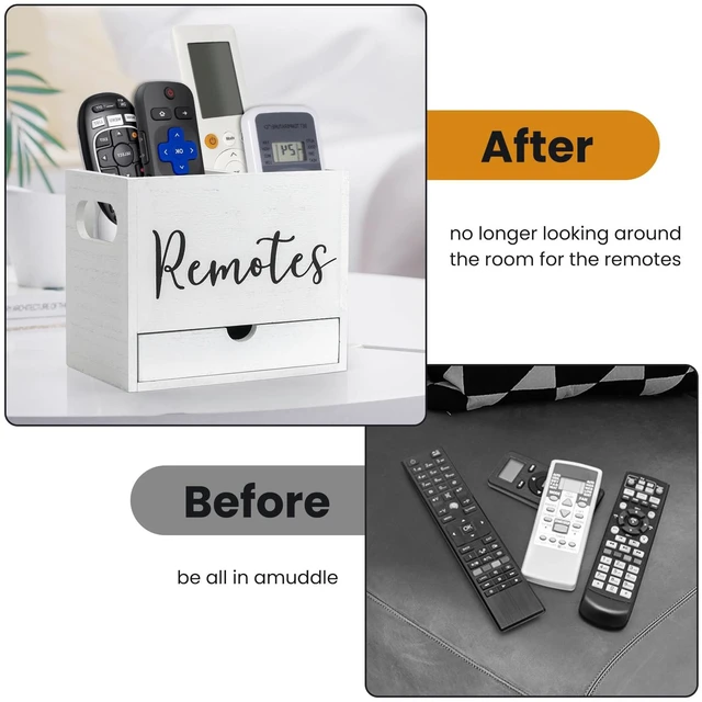 Alt view image 5 of 6 - Remote Control Holder, 2 Slot Wooden TV Remote Holder for Table, Remote Box Desk Organizer with Drawers for Home Nightstand Office Supplies (White)