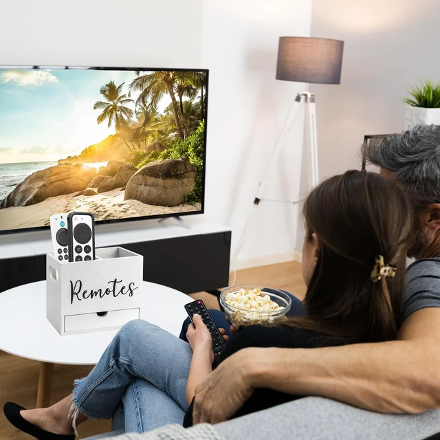 Alt view image 6 of 6 - Remote Control Holder, 2 Slot Wooden TV Remote Holder for Table, Remote Box Desk Organizer with Drawers for Home Nightstand Office Supplies (White)