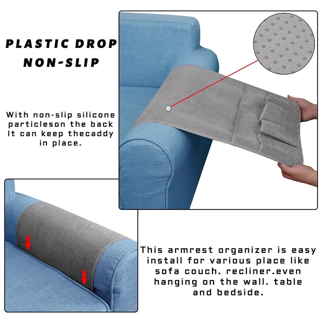 Alt view image 5 of 7 - Remote Control Holders for Armchairs, Couch Caddy, Featuring Non-Slip Bases | 5 Pockets Bedside Storage Pocket for TV Remote Holder, Phone Tablet Kindle, Magazines, Gifts for Seniors (Gray, 35"X12.4")