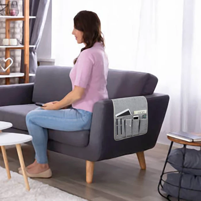 Alt view image 6 of 7 - Remote Control Holders for Armchairs, Couch Caddy, Featuring Non-Slip Bases | 5 Pockets Bedside Storage Pocket for TV Remote Holder, Phone Tablet Kindle, Magazines, Gifts for Seniors (Gray, 35"X12.4")