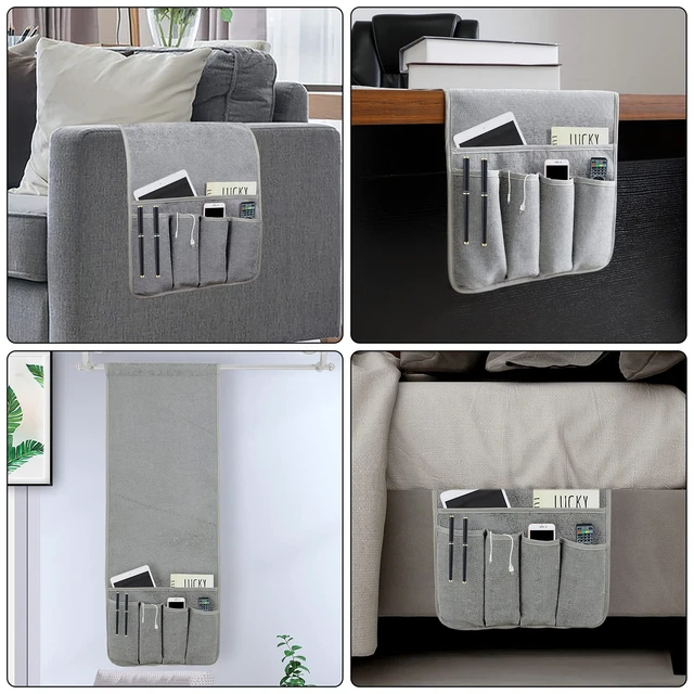 Alt view image 4 of 7 - Remote Control Holders for Armchairs, Couch Caddy, Featuring Non-Slip Bases | 5 Pockets Bedside Storage Pocket for TV Remote Holder, Phone Tablet Kindle, Magazines, Gifts for Seniors (Gray, 35"X12.4")