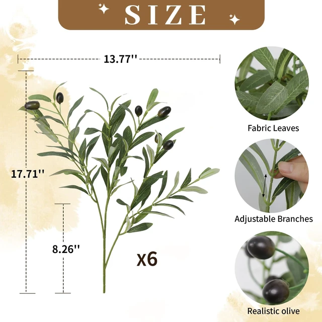 Alt view image 2 of 7 - 6PCS 18Inch Faux Olive Branches for Vase Realistic,Artificial Olive Tree Branches,Fake Plants,Greenery Stems,Eucalyptus Stems,Green Leaves for Centerpieces Decoration,Home Decor,Table Decor