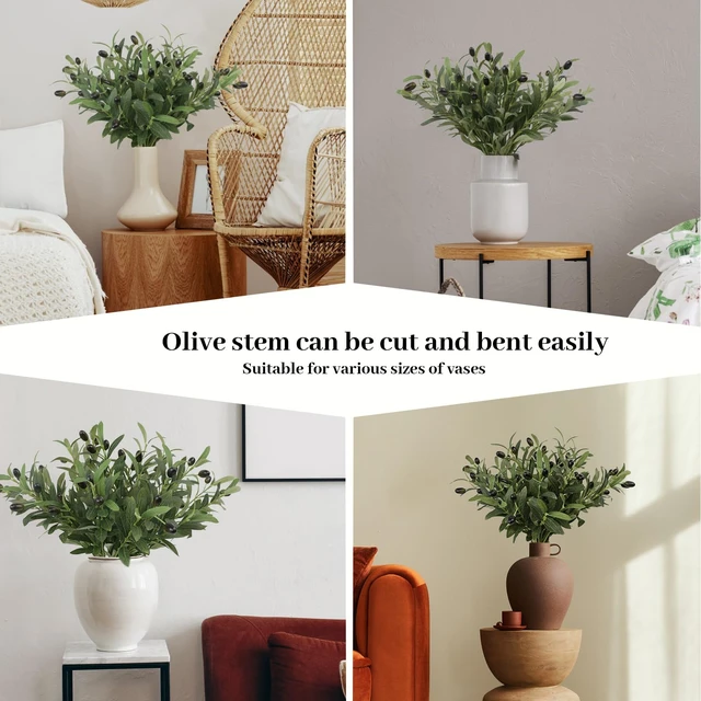 Alt view image 3 of 7 - 6PCS 18Inch Faux Olive Branches for Vase Realistic,Artificial Olive Tree Branches,Fake Plants,Greenery Stems,Eucalyptus Stems,Green Leaves for Centerpieces Decoration,Home Decor,Table Decor