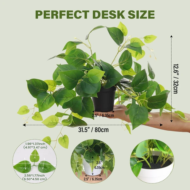 Alt view image 2 of 7 - Artificial Pothos Plant in Pot, 1 Pack for Desk and Shelf Decor | Realistic Faux Greenery, Home Office, Window Sill, Bathroom and Bedroom Accent, No Watering or Daily Care