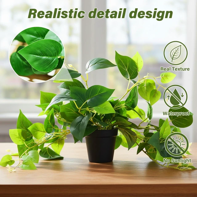 Alt view image 3 of 7 - Artificial Pothos Plant in Pot, 1 Pack for Desk and Shelf Decor | Realistic Faux Greenery, Home Office, Window Sill, Bathroom and Bedroom Accent, No Watering or Daily Care