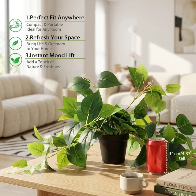 Alt view image 6 of 7 - Artificial Pothos Plant in Pot, 1 Pack for Desk and Shelf Decor | Realistic Faux Greenery, Home Office, Window Sill, Bathroom and Bedroom Accent, No Watering or Daily Care