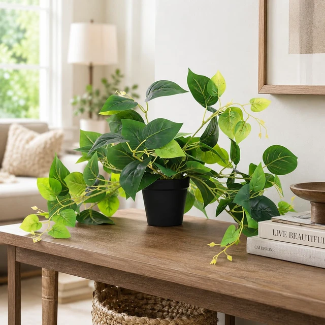 Alt view image 7 of 7 - Artificial Pothos Plant in Pot, 1 Pack for Desk and Shelf Decor | Realistic Faux Greenery, Home Office, Window Sill, Bathroom and Bedroom Accent, No Watering or Daily Care