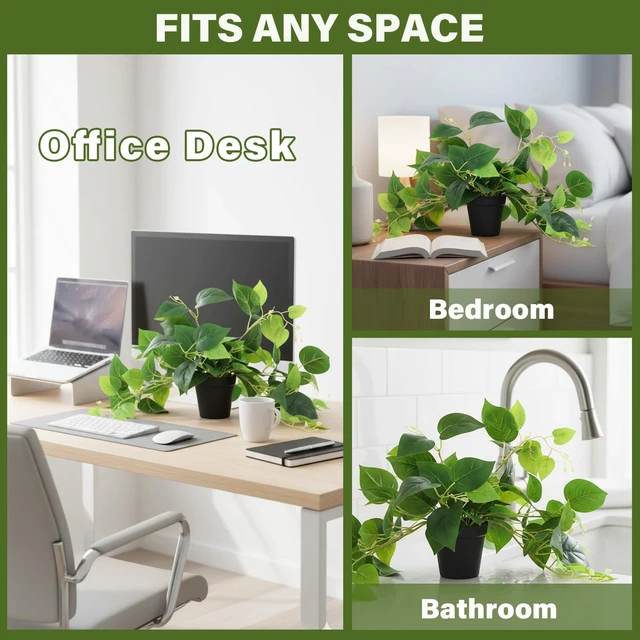 Alt view image 5 of 7 - Artificial Pothos Plant in Pot, 1 Pack for Desk and Shelf Decor | Realistic Faux Greenery, Home Office, Window Sill, Bathroom and Bedroom Accent, No Watering or Daily Care