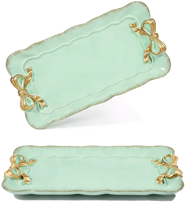Main image of 2 PCS Vintage Decorative Tray Jewelry Tray Storage Tray (Green) | Decorative Organizer for Jewelry Bracelets Cosmetics and Bow Room Decor