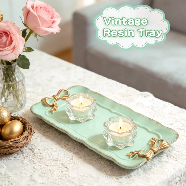 Alt view image 4 of 7 - 2 PCS Vintage Decorative Tray Jewelry Tray Storage Tray (Green) | Decorative Organizer for Jewelry Bracelets Cosmetics and Bow Room Decor