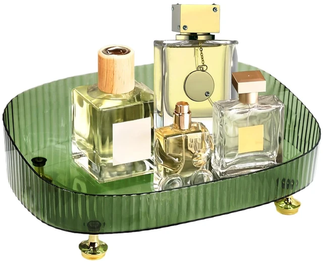 Main image of Perfume Organizer, Bathroom Vanity Tray, Acrylic Makeup Trays for Dresser Top, Countertop Decorative Plastic Decor Tray, Perfume Organizer for Women, organizador de perfumes Dark Green