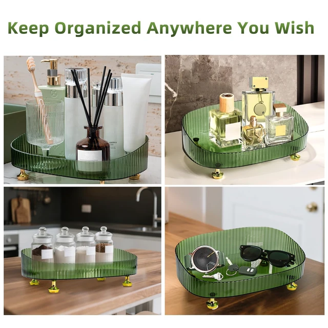 Alt view image 4 of 7 - Perfume Organizer, Bathroom Vanity Tray, Acrylic Makeup Trays for Dresser Top, Countertop Decorative Plastic Decor Tray, Perfume Organizer for Women, organizador de perfumes Dark Green