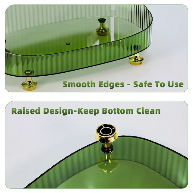 Alt view image 5 of 7 - Perfume Organizer, Bathroom Vanity Tray, Acrylic Makeup Trays for Dresser Top, Countertop Decorative Plastic Decor Tray, Perfume Organizer for Women, organizador de perfumes Dark Green