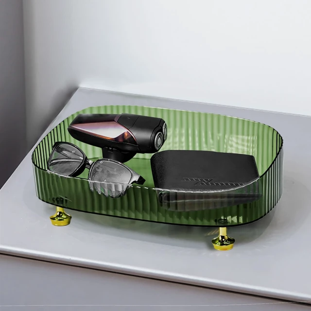 Alt view image 7 of 7 - Perfume Organizer, Bathroom Vanity Tray, Acrylic Makeup Trays for Dresser Top, Countertop Decorative Plastic Decor Tray, Perfume Organizer for Women, organizador de perfumes Dark Green