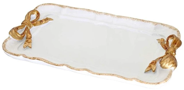 Main image of Bow Jewelry Tray, Coquette Trinket Dish, Vanity Decor | Decorative Tray for Jewelry, Towel, Storage, Rings, Bracelets, Earrings, Cosmetics, Retro Design for Room Decor, White