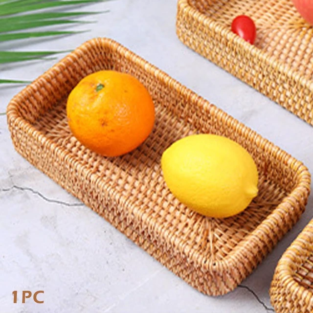 Alt view image 5 of 7 - Rattan Serving Trays, Rectangle Decorative Display Tray, Storage Tray, Toilet Tank Paper Trays, Desktop Organiser Platters for Kitchen, Makeup, Vanity, Napkin, Candle, Ornament (Color:Brown)