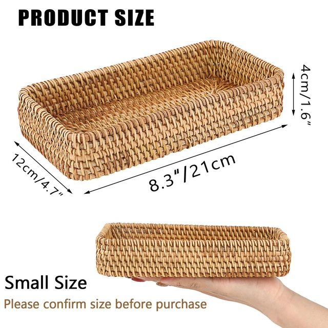 Alt view image 3 of 7 - Key Basket for Entryway Table Small Natural Rattan Serving Tray | Wicker Storage Trays for Home Decor, Fruit Bowl Decorative Baskets for Kitchen, Coffee Table