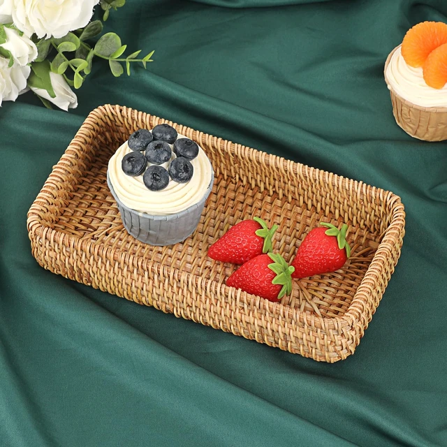 Alt view image 4 of 7 - Key Basket for Entryway Table Small Natural Rattan Serving Tray | Wicker Storage Trays for Home Decor, Fruit Bowl Decorative Baskets for Kitchen, Coffee Table
