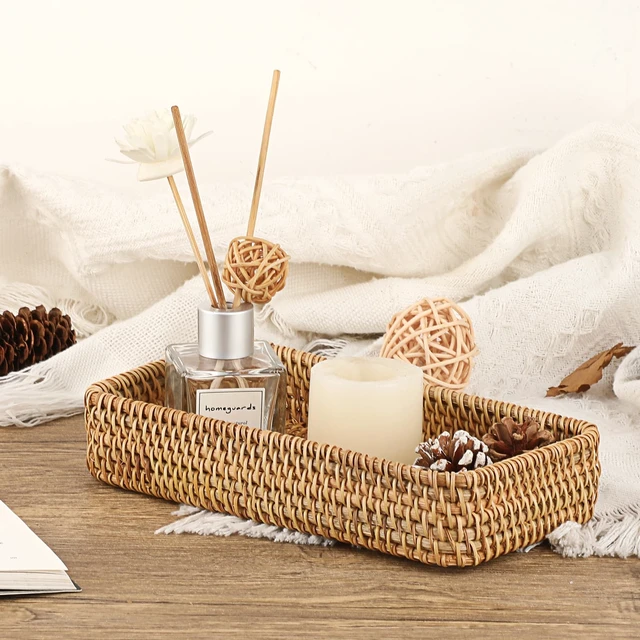 Alt view image 5 of 7 - Key Basket for Entryway Table Small Natural Rattan Serving Tray | Wicker Storage Trays for Home Decor, Fruit Bowl Decorative Baskets for Kitchen, Coffee Table