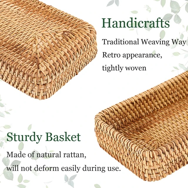 Alt view image 6 of 7 - Key Basket for Entryway Table Small Natural Rattan Serving Tray | Wicker Storage Trays for Home Decor, Fruit Bowl Decorative Baskets for Kitchen, Coffee Table
