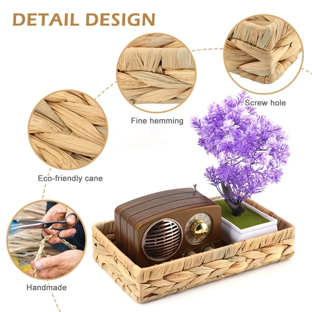Alt view image 4 of 7 - 10 Inch Rattan Woven Bathroom Vanity Tray, Decorative Storage Tray | Rectangular HandWoven Countertop Organizer, for Toilet Tank, Kitchen, Dining Table & Desk