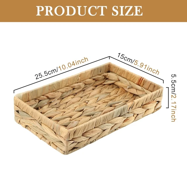 Alt view image 2 of 7 - 10 Inch Rattan Woven Bathroom Vanity Tray, Decorative Storage Tray | Rectangular HandWoven Countertop Organizer, for Toilet Tank, Kitchen, Dining Table & Desk