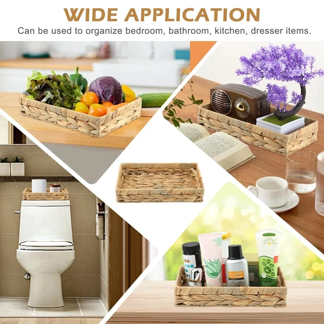 Alt view image 7 of 7 - 10 Inch Rattan Woven Bathroom Vanity Tray, Decorative Storage Tray | Rectangular HandWoven Countertop Organizer, for Toilet Tank, Kitchen, Dining Table & Desk