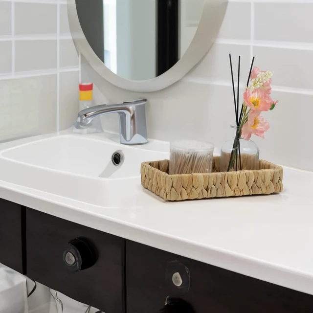 Alt view image 3 of 7 - Water Hyacinth Bathroom Vanity Tray, 10 Inch | Toilet Tank Basket, Bathroom Counter Organizer, Small Wicker Tray, Toiletry Storage, Coffee Table Decor