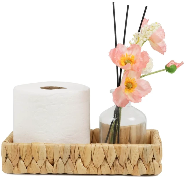 Main image of Water Hyacinth Bathroom Vanity Tray, 10 Inch | Toilet Tank Basket, Bathroom Counter Organizer, Small Wicker Tray, Toiletry Storage, Coffee Table Decor