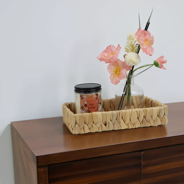 Alt view image 4 of 7 - Water Hyacinth Bathroom Vanity Tray, 10 Inch | Toilet Tank Basket, Bathroom Counter Organizer, Small Wicker Tray, Toiletry Storage, Coffee Table Decor